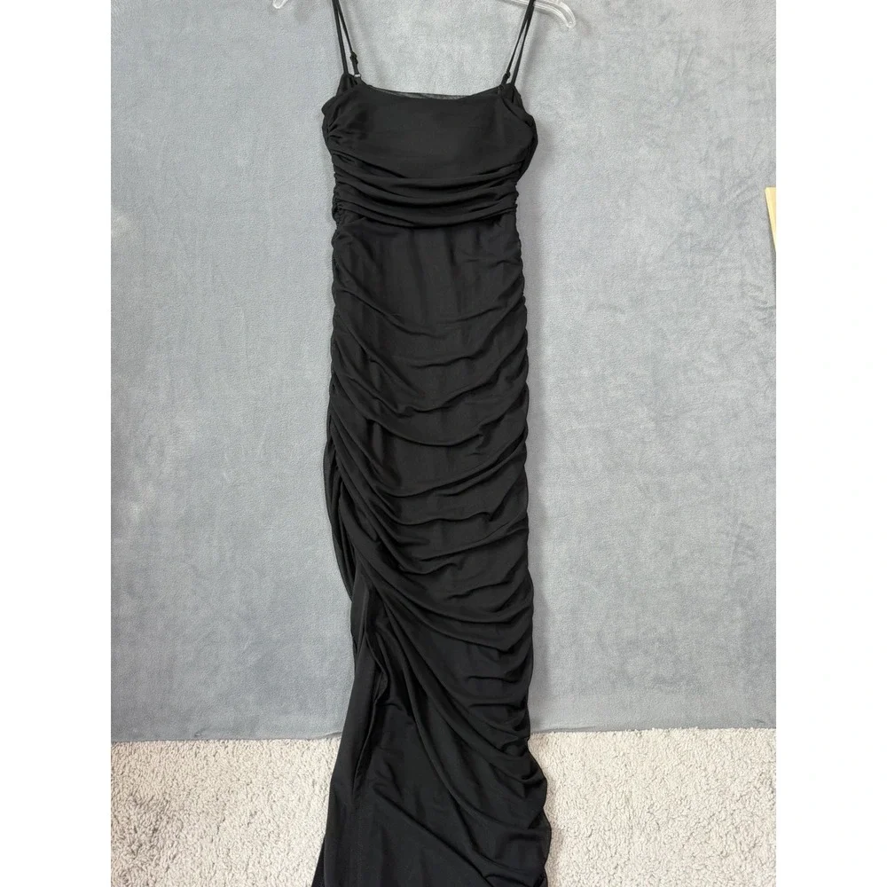 Express Women's Body‎ Contour Mesh Ruched Midi Black Dress Club Party Small NWT